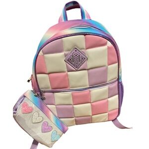 Miss Gwen's OMG pink/purple Checkboard backpack with Heart pencil pouch